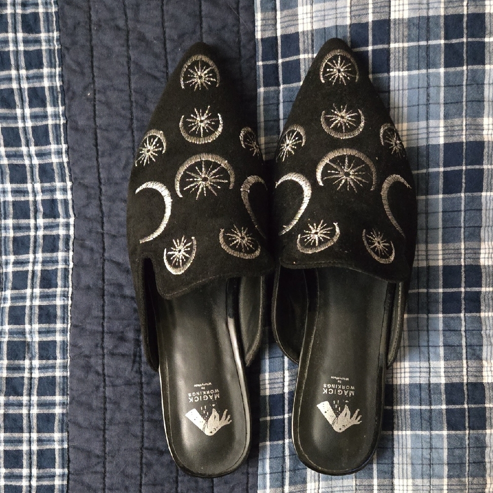 Embroidered Hecate Triple Moon + Star Mules Magick Workings by Witchymade